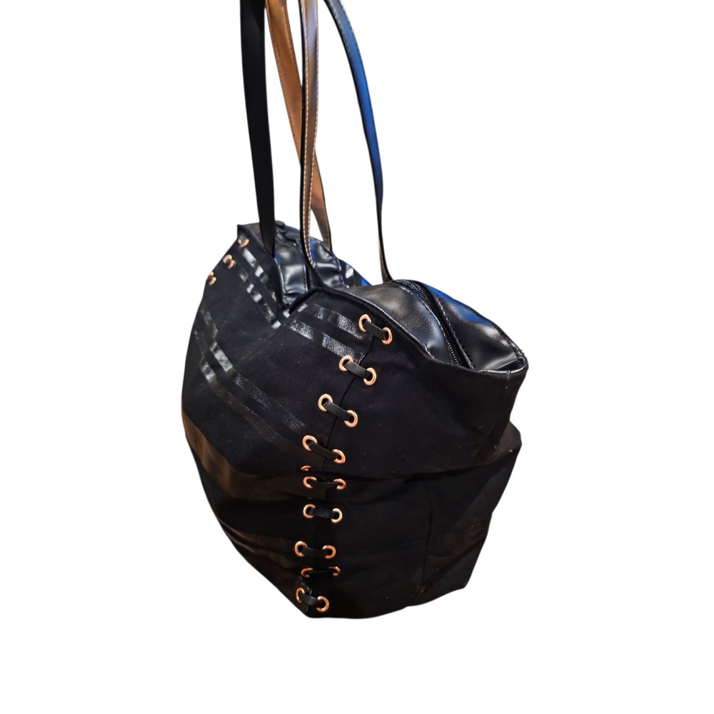 VS Lace up corset black Tote Bag Purse with Stripe Detail and Rose Gold Grommets - Picture 3 of 5